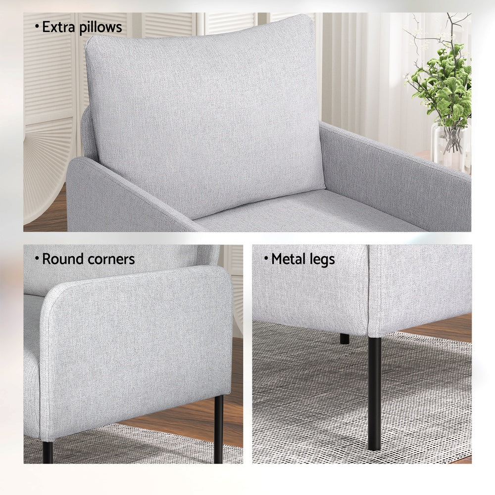 Armchair Sofa Set | 4 Seater with Pillow | Grey Kane Fabric