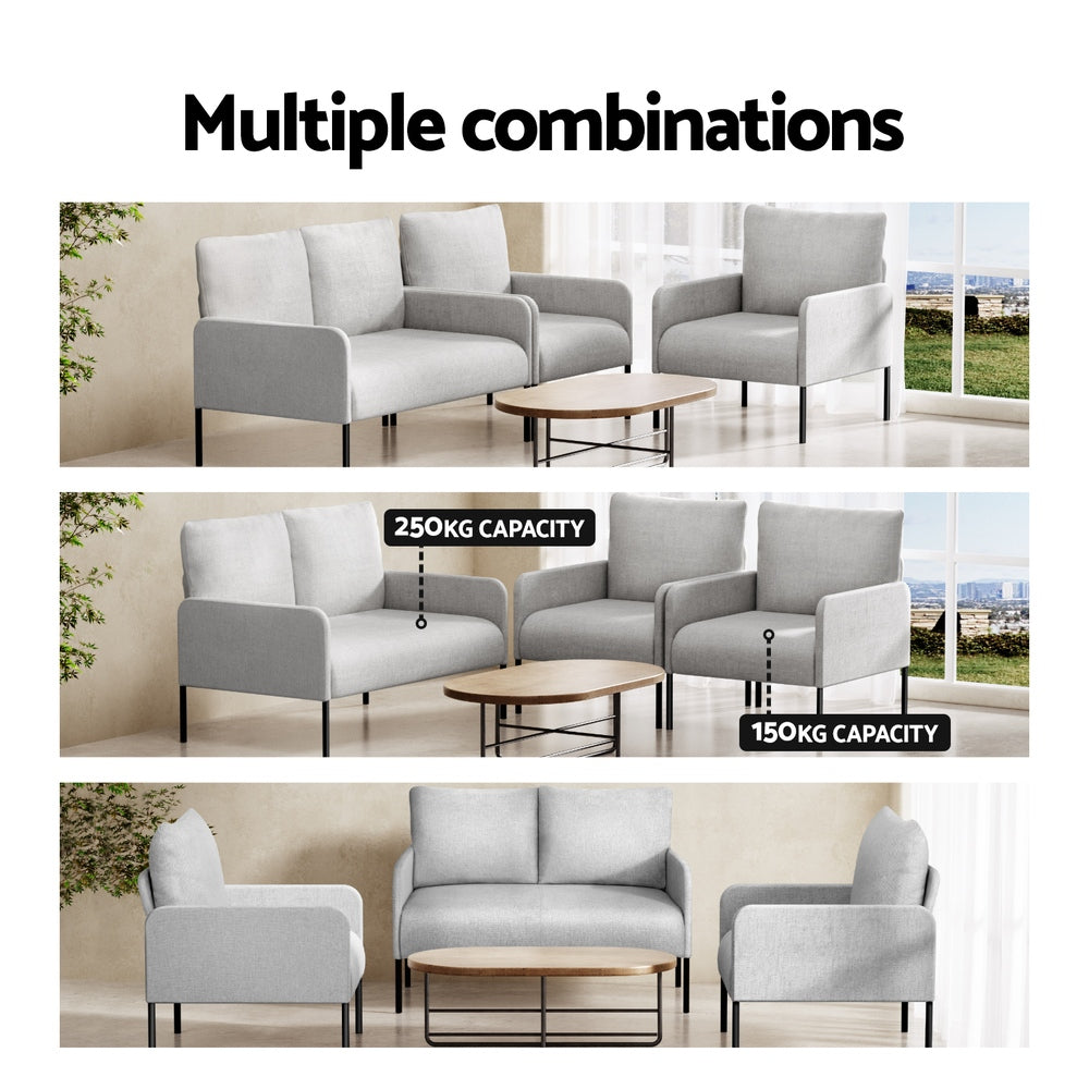 Armchair Sofa Set | 4 Seater with Pillow | Grey Kane Fabric