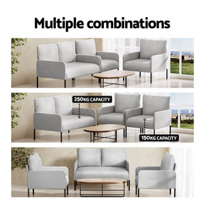 Armchair Sofa Set | 4 Seater with Pillow | Grey Kane Fabric