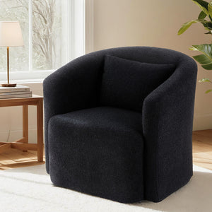 Swivel Accent Chair | Round | Sherpa Fleece Upholstery | Black