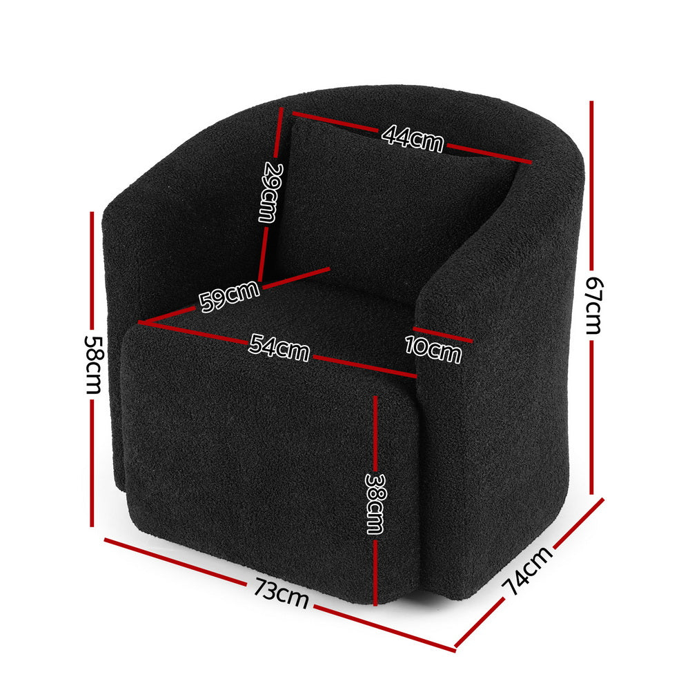 Swivel Accent Chair | Round | Sherpa Fleece Upholstery | Black