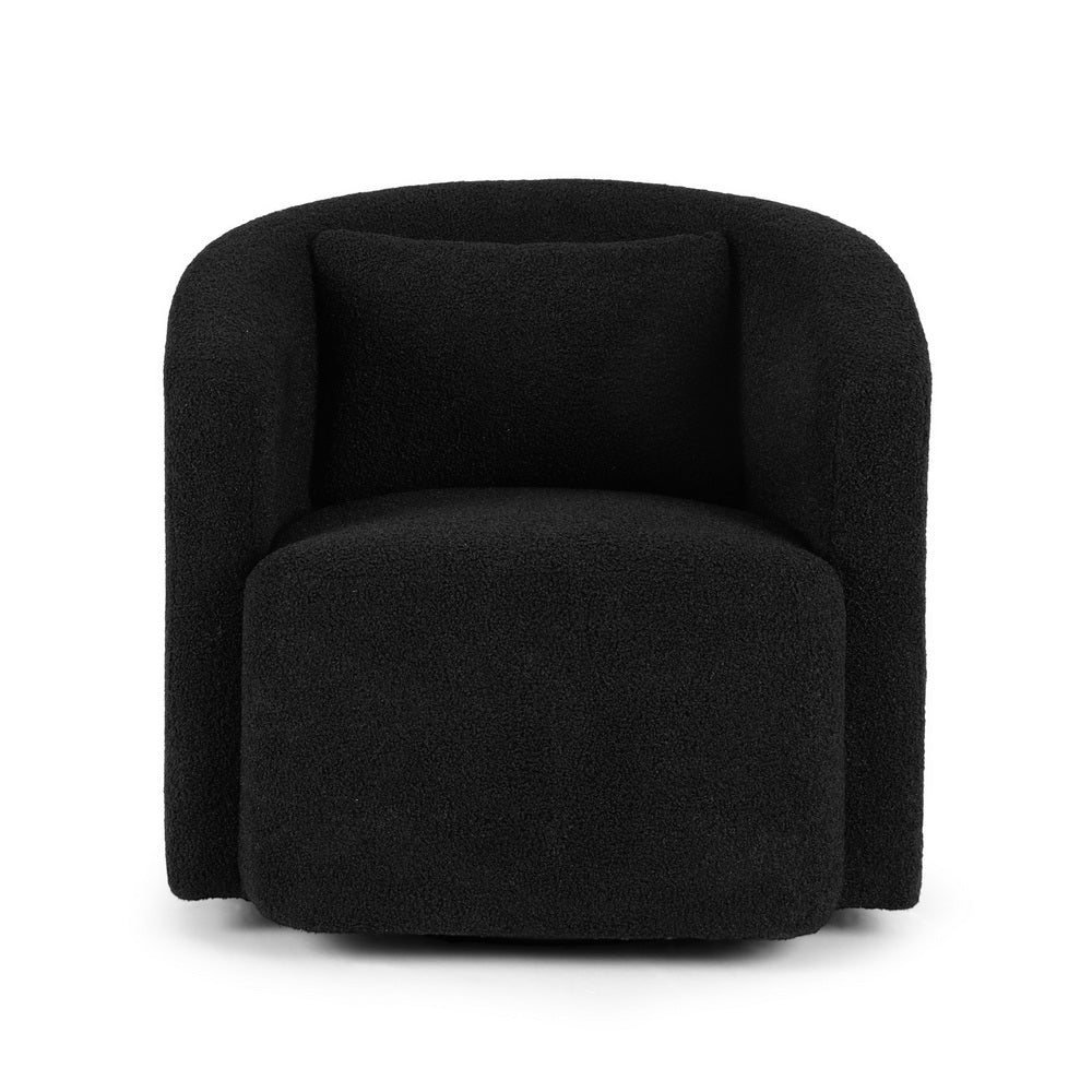 Swivel Accent Chair | Round | Sherpa Fleece Upholstery | Black