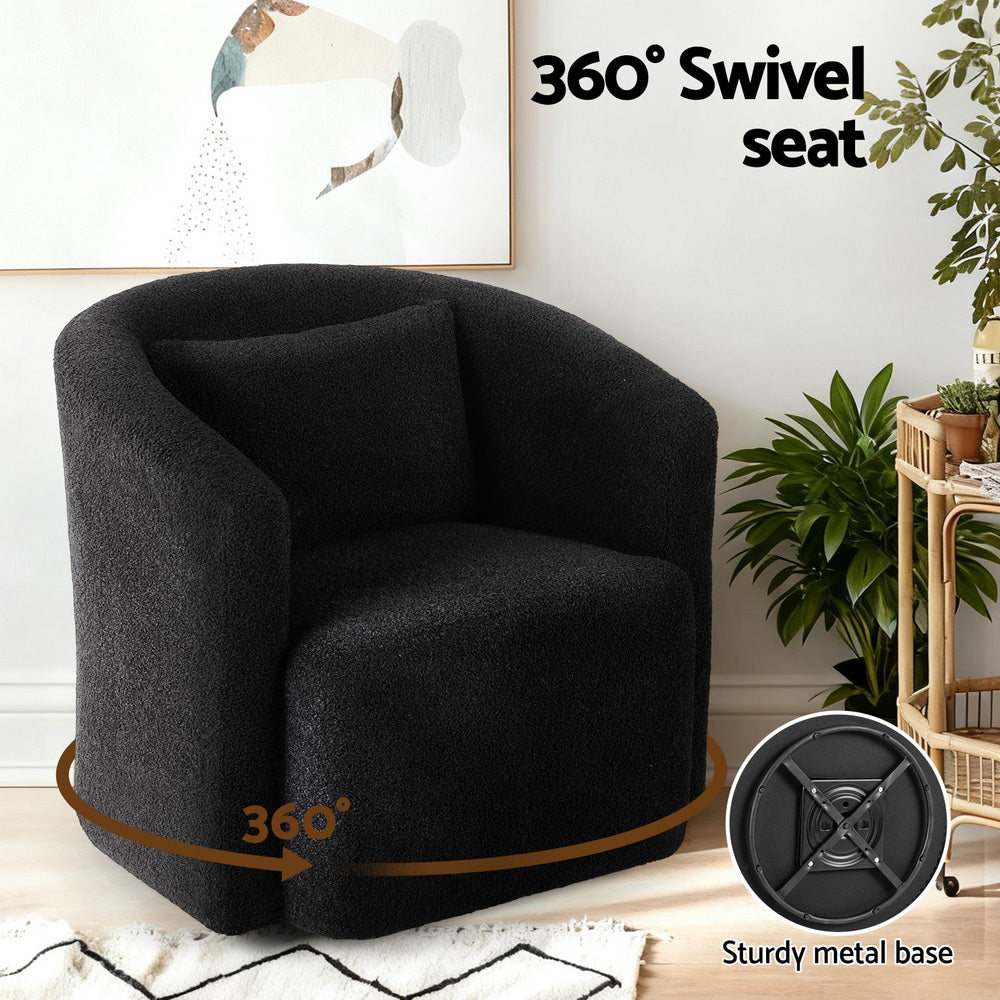 Swivel Accent Chair | Round | Sherpa Fleece Upholstery | Black