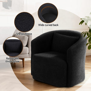 Swivel Accent Chair | Round | Sherpa Fleece Upholstery | Black