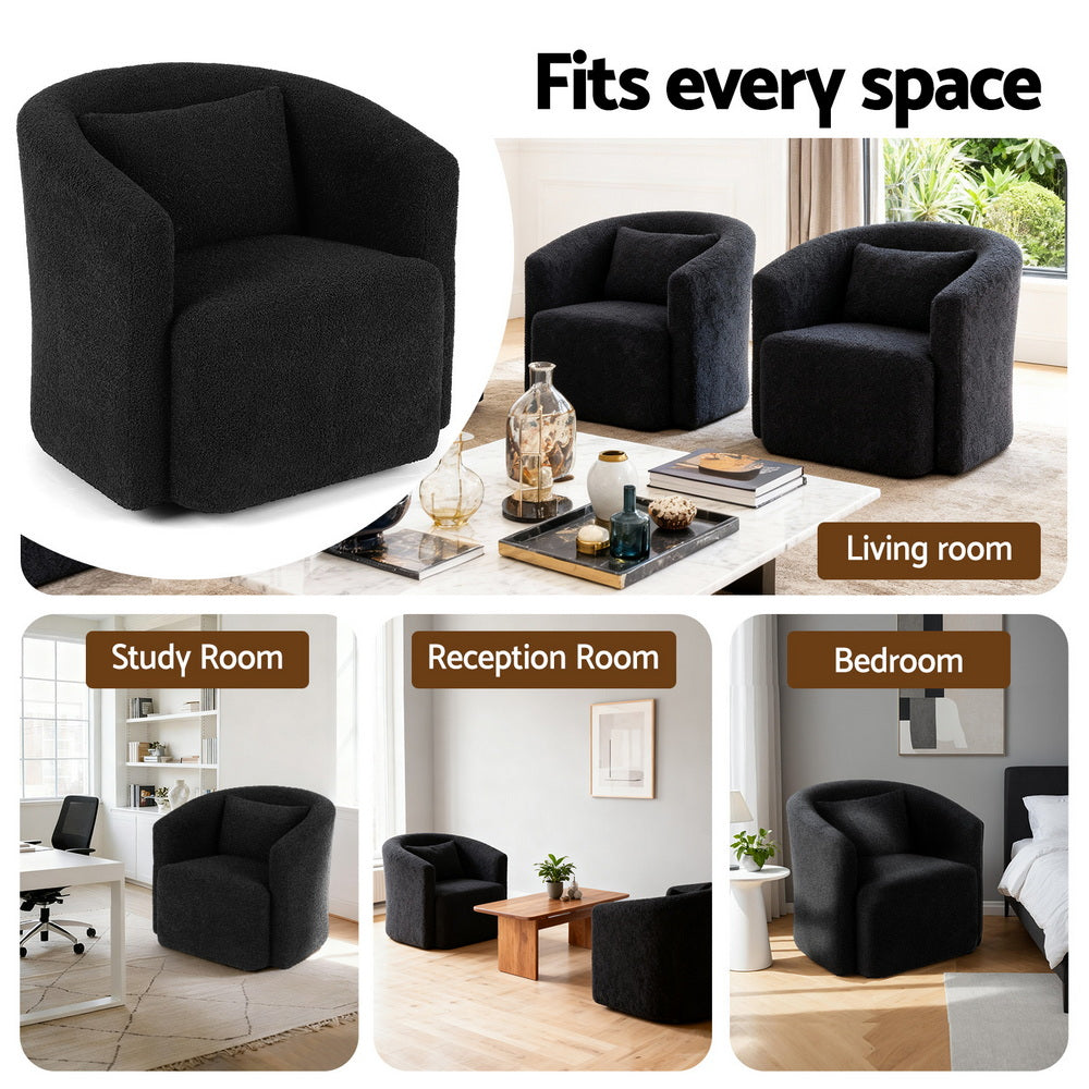 Swivel Accent Chair | Round | Sherpa Fleece Upholstery | Black