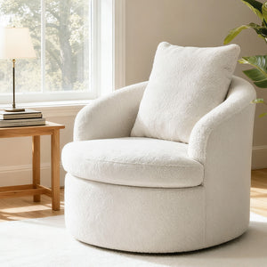 Round Swivel Armchair | Includes Extra Pillow | White