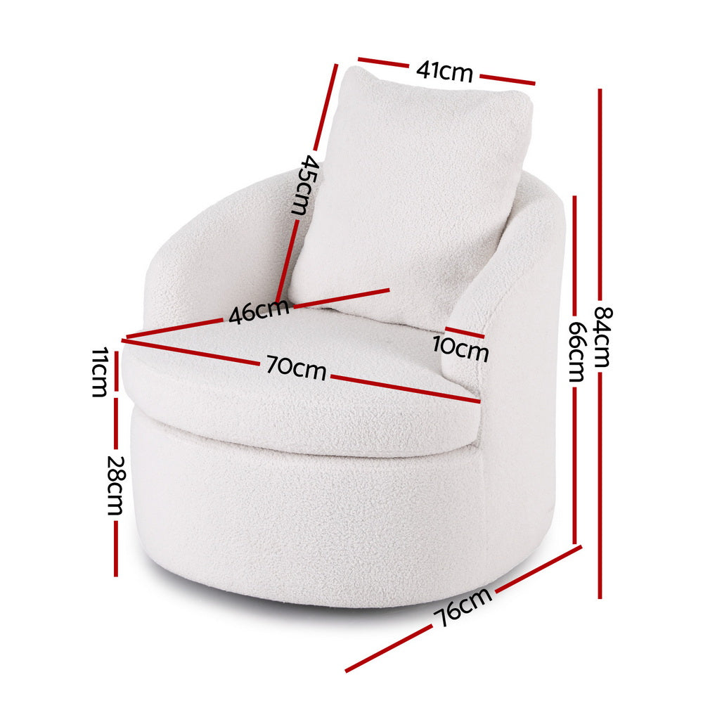 Round Swivel Armchair | Includes Extra Pillow | White