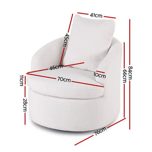Round Swivel Armchair | Includes Extra Pillow | White