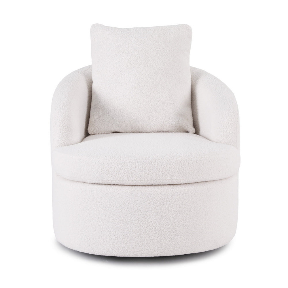 Round Swivel Armchair | Includes Extra Pillow | White