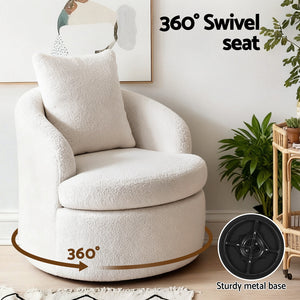 Round Swivel Armchair | Includes Extra Pillow | White