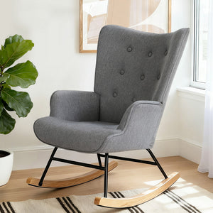 Rocking Armchair | Nursing Chair | Linen Fabric | Grey