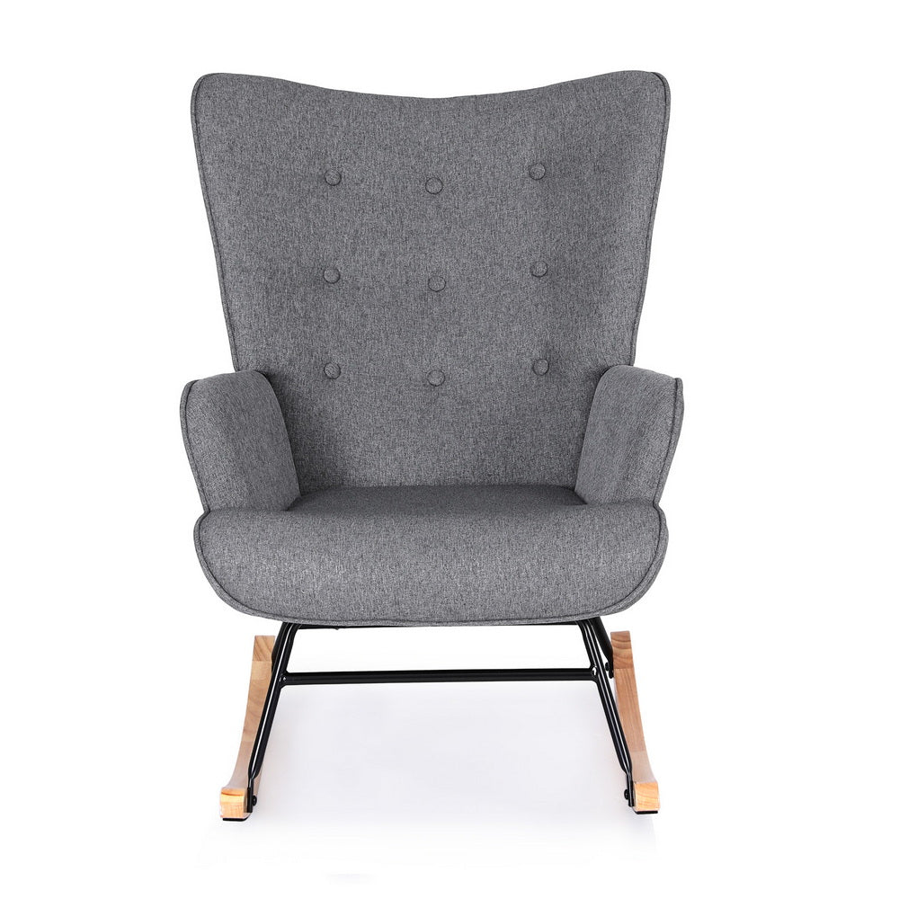 Rocking Armchair | Nursing Chair | Linen Fabric | Grey