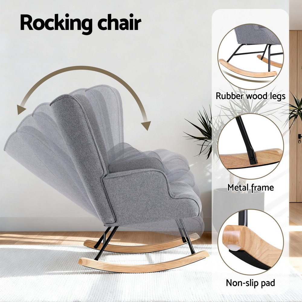 Rocking Armchair | Nursing Chair | Linen Fabric | Grey