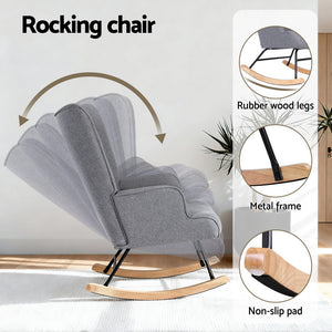 Rocking Armchair | Nursing Chair | Linen Fabric | Grey