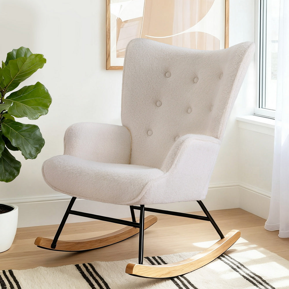 Rocking Armchair | Nursing Chair | Boucle Upholstery | White
