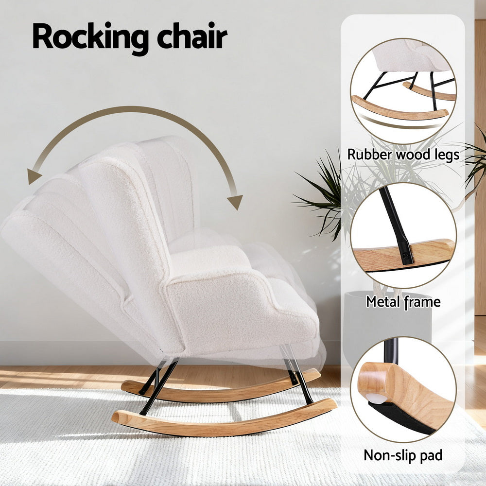 Rocking Armchair | Nursing Chair | Boucle Upholstery | White