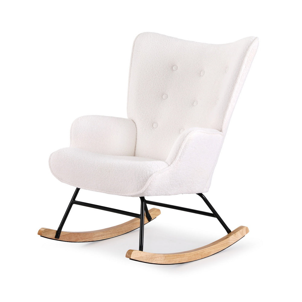 Rocking Armchair | Nursing Chair | Boucle Upholstery | White