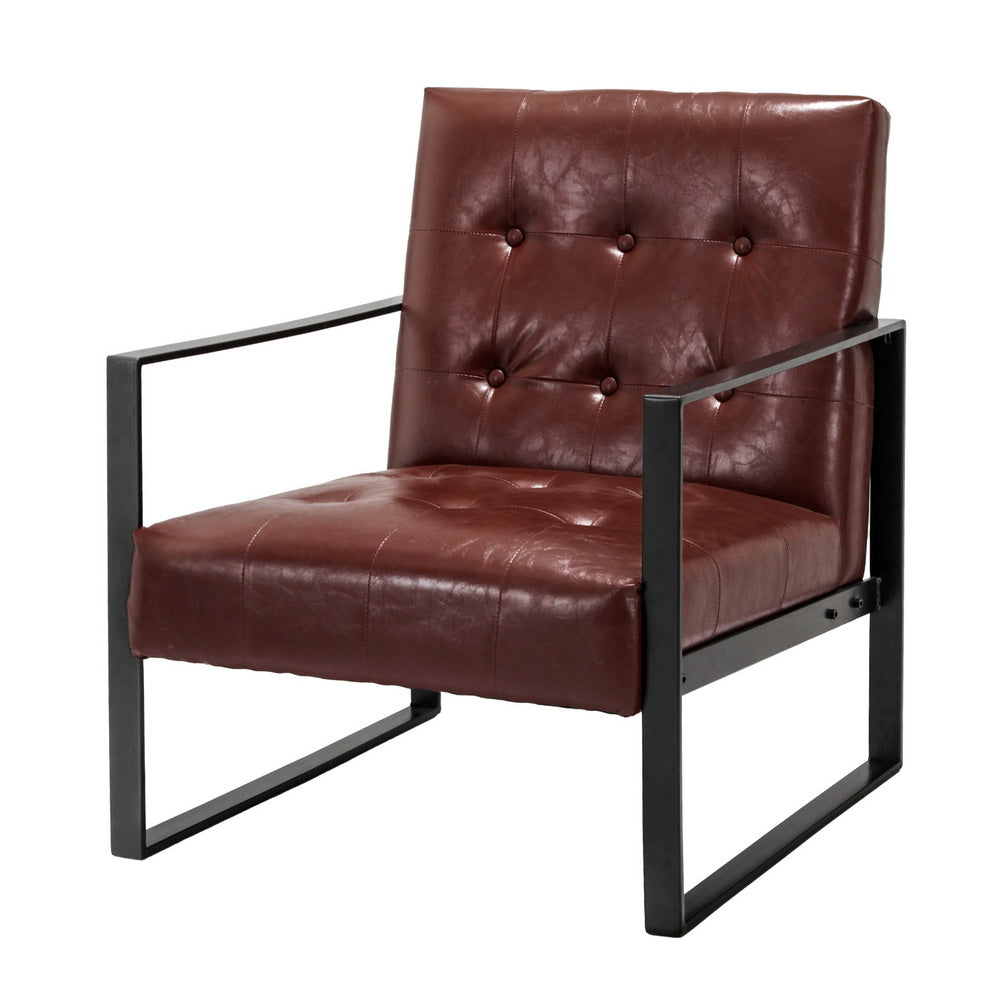 Armchair | Lounge Chair | Accent Chairs | PU Leather Sofa | Brown | Metal Frame