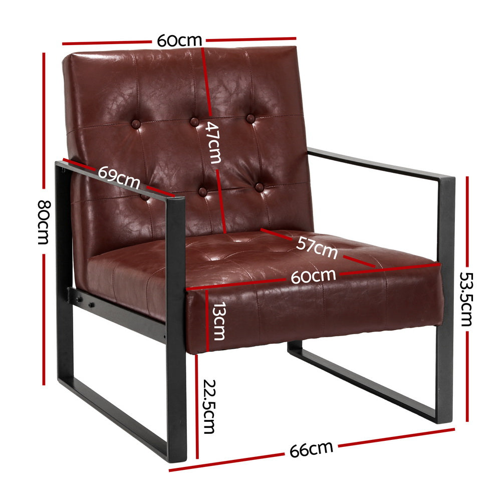 Armchair | Lounge Chair | Accent Chairs | PU Leather Sofa | Brown | Metal Frame