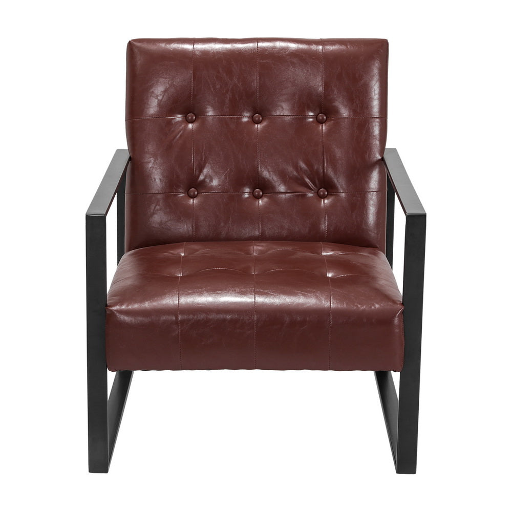 Armchair | Lounge Chair | Accent Chairs | PU Leather Sofa | Brown | Metal Frame
