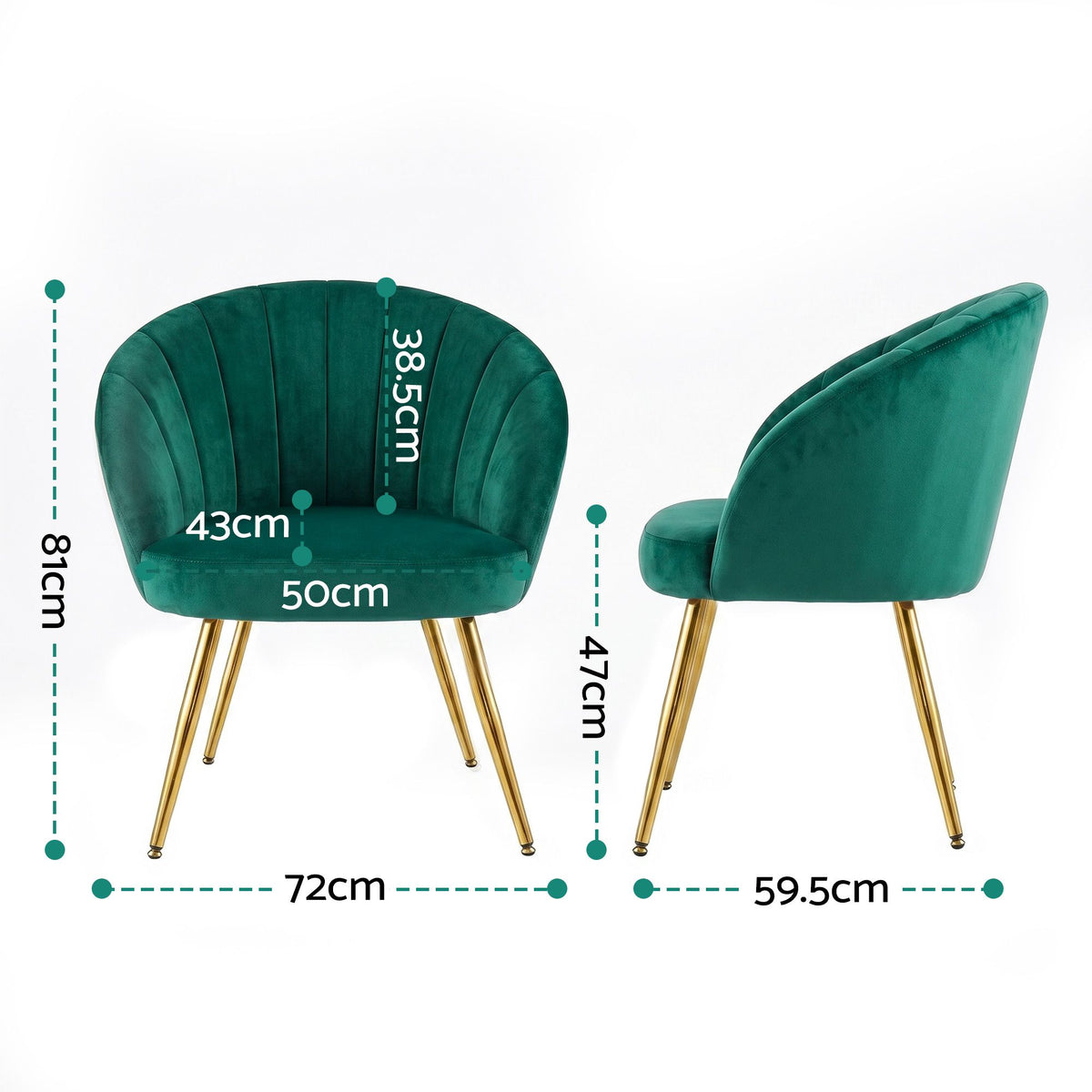 Vintage Green Velvet Studio Styled Arm Chairs
