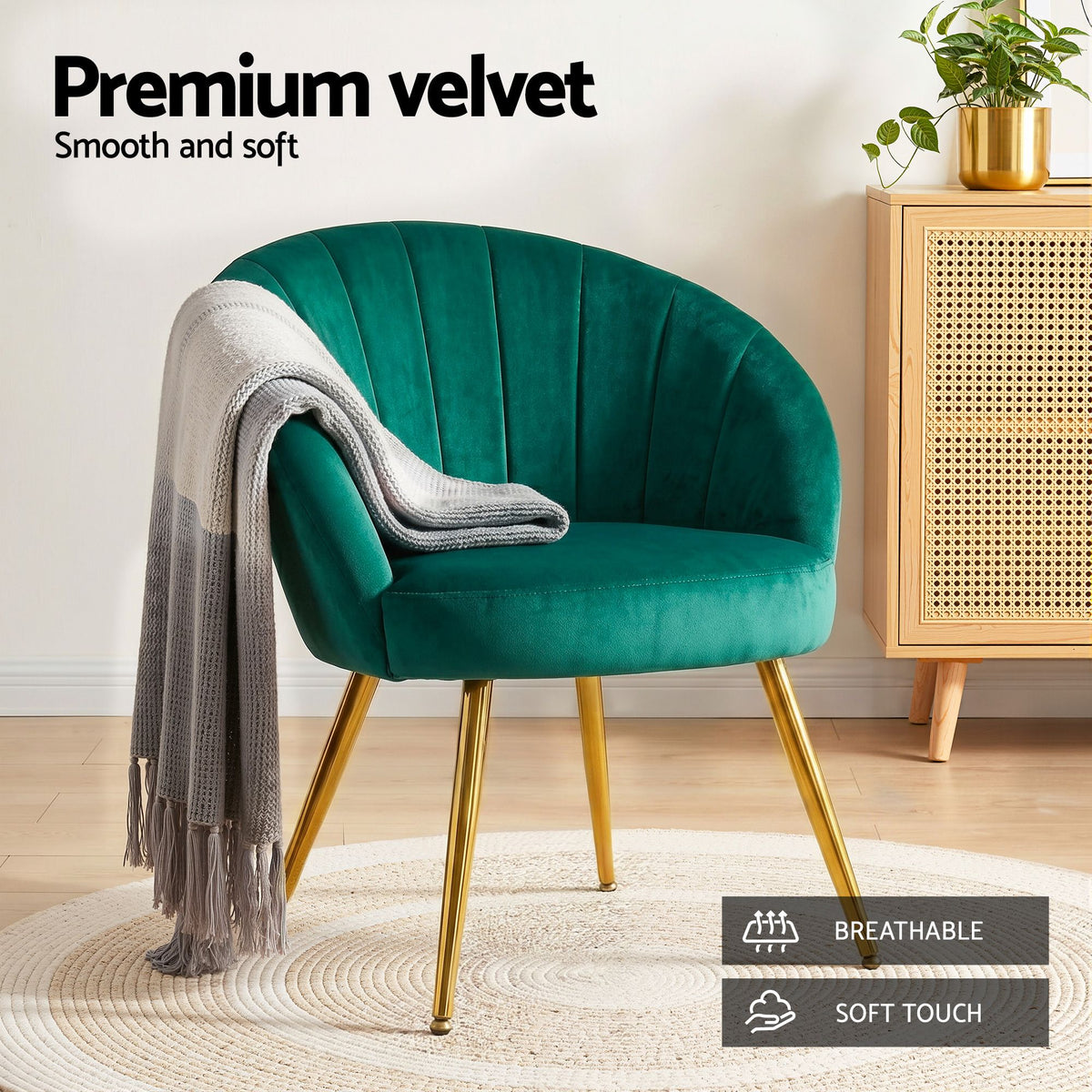 Vintage Green Velvet Studio Styled Arm Chairs