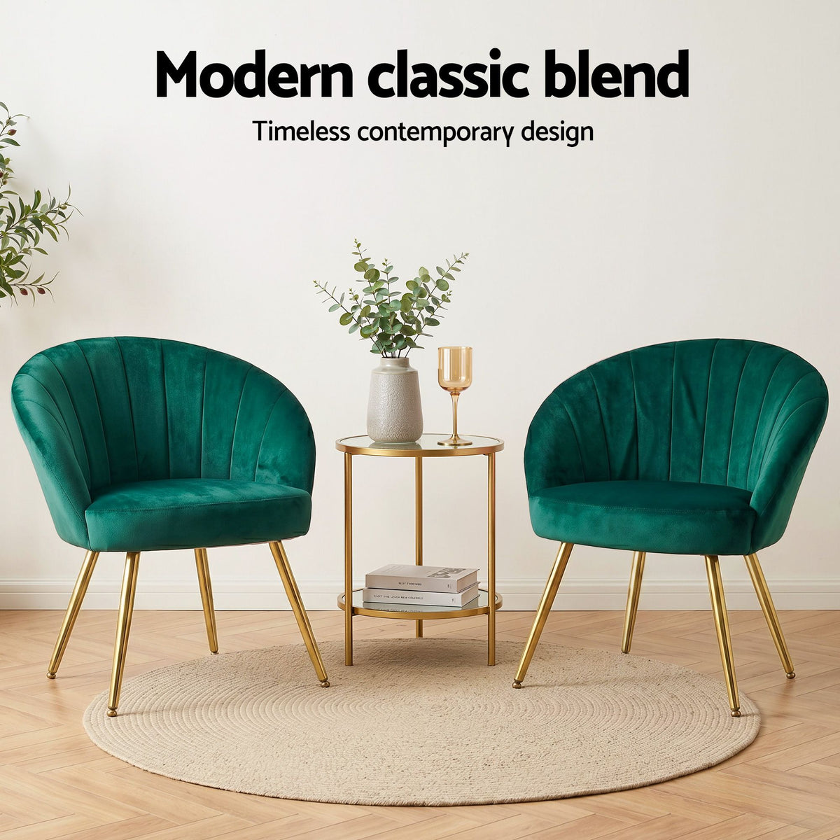 Vintage Green Velvet Studio Styled Arm Chairs