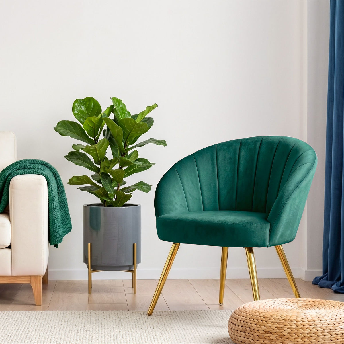 Vintage Green Velvet Studio Styled Arm Chairs