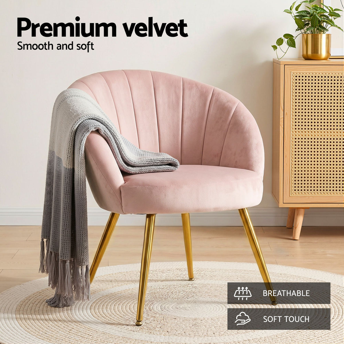 Pink Velvet Vintage Styled Arm Chair
