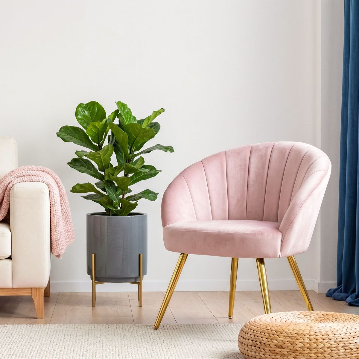 Pink Velvet Vintage Styled Arm Chair