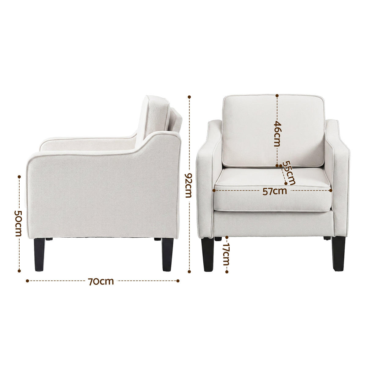 Accent Armchair | Linen Fabric Lounge Chair | Beige