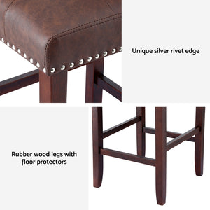 Bar Stools Set 2pc | PU Leather Seat Wooden Legs | Ada | Brown