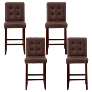 Bar Stools Set 4pc | Ada Design | PU Leather Seat | Wooden Legs | Brown