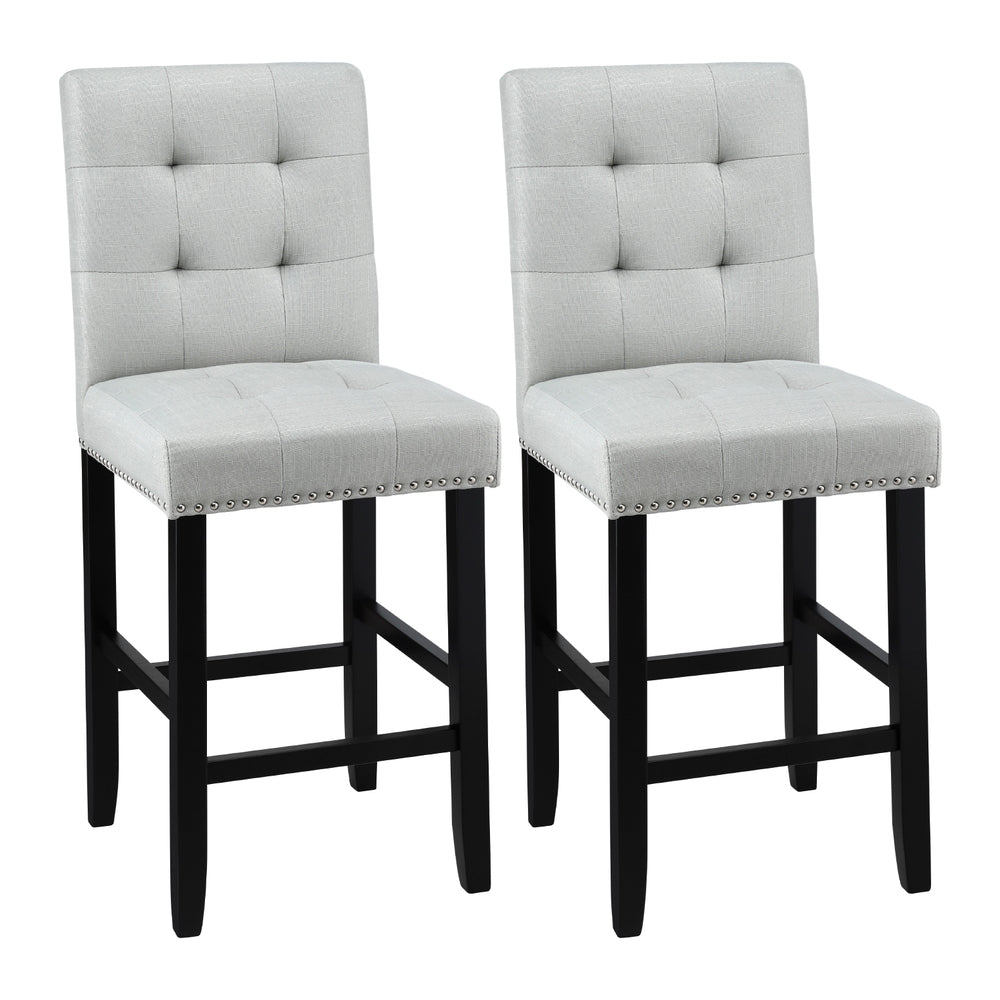 Bar Stools Set 2pc | Fabric Seat Wooden Legs | Ada | Grey