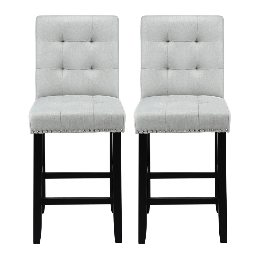 Bar Stools Set 2pc | Fabric Seat Wooden Legs | Ada | Grey