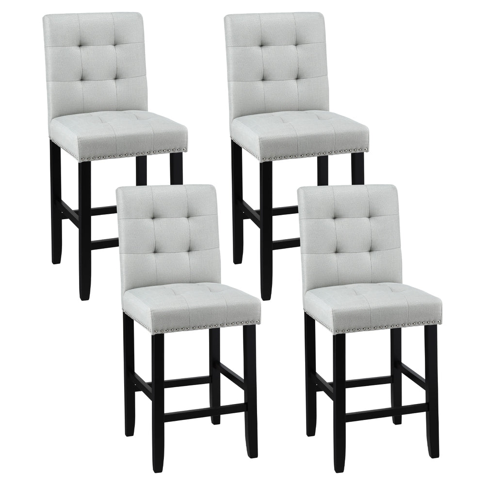 Bar Stools Set 4pc | Ada Style | Fabric Seat | Wooden Legs | Grey
