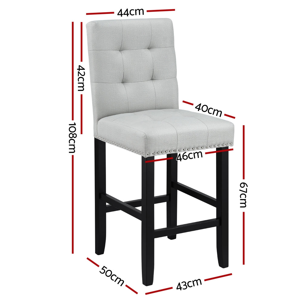 Bar Stools Set 4pc | Ada Style | Fabric Seat | Wooden Legs | Grey
