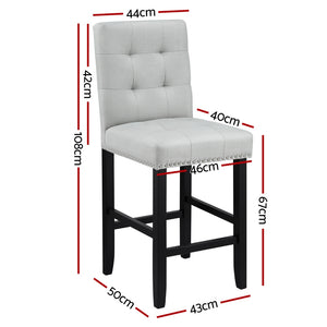 Bar Stools Set 4pc | Ada Style | Fabric Seat | Wooden Legs | Grey