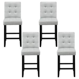 Bar Stools Set 4pc | Ada Style | Fabric Seat | Wooden Legs | Grey