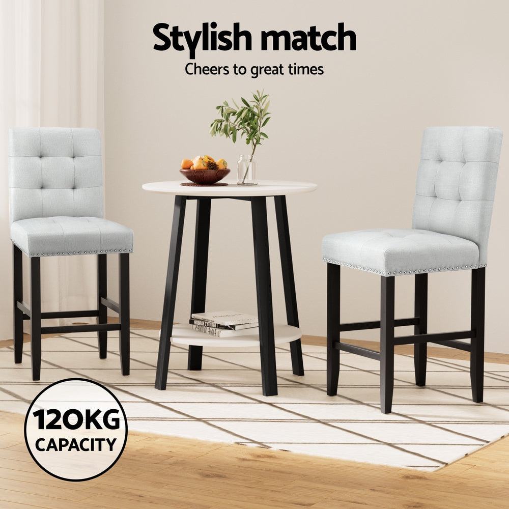 Bar Stools Set 4pc | Ada Style | Fabric Seat | Wooden Legs | Grey