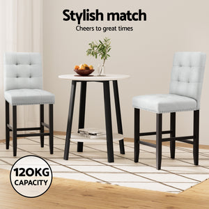 Bar Stools Set 4pc | Ada Style | Fabric Seat | Wooden Legs | Grey
