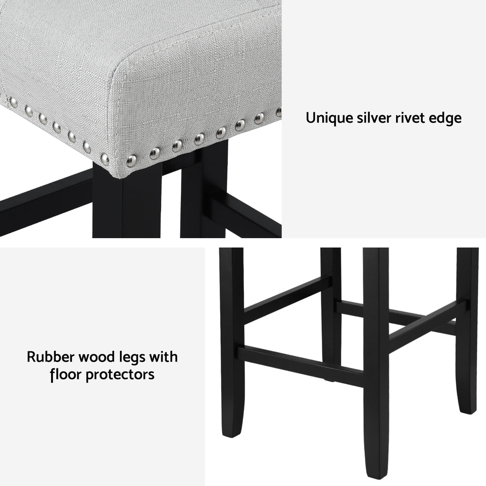 Bar Stools Set 4pc | Ada Style | Fabric Seat | Wooden Legs | Grey
