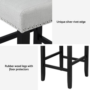 Bar Stools Set 4pc | Ada Style | Fabric Seat | Wooden Legs | Grey