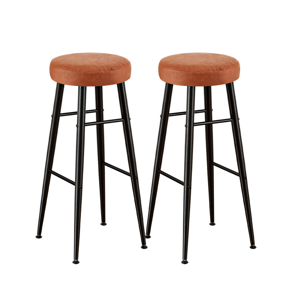 Bar Stools Set 2pc | Round PU Leather Counter Stools | Lane | Brown