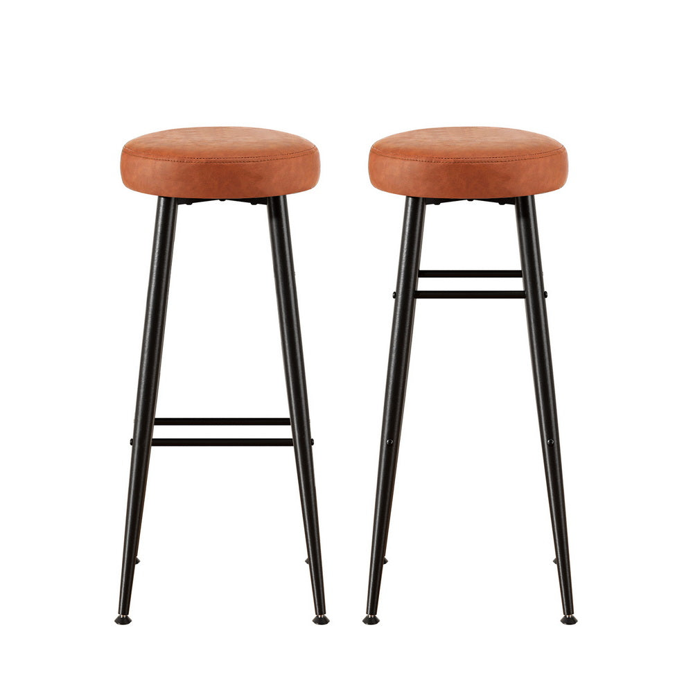 Bar Stools Set 2pc | Round PU Leather Counter Stools | Lane | Brown