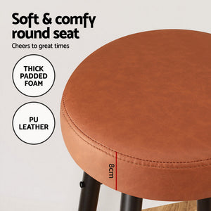 Bar Stools Set 2pc | Round PU Leather Counter Stools | Lane | Brown