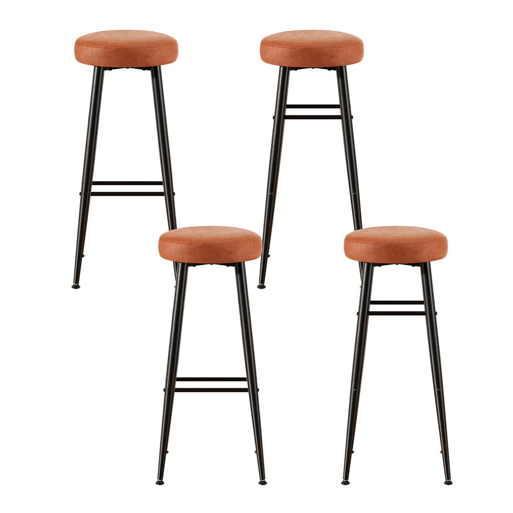 Bar Stools Set 4pc | Lane Style | Round PU Leather Seat | Brown
