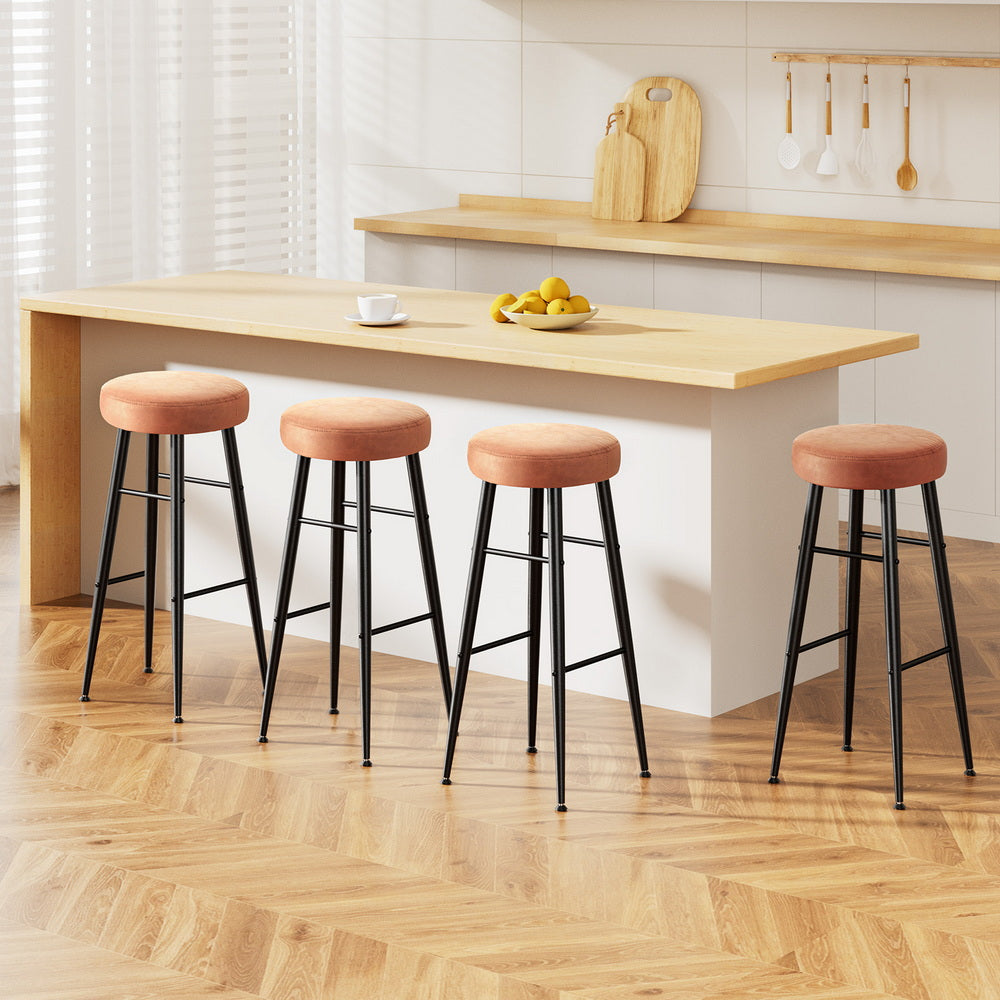 Bar Stools Set 4pc | Lane Style | Round PU Leather Seat | Brown