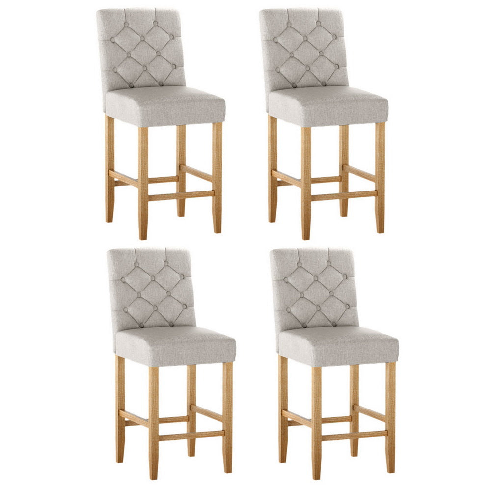 4x Bar Stools | Linen Upholstered Chairs | Modern Design