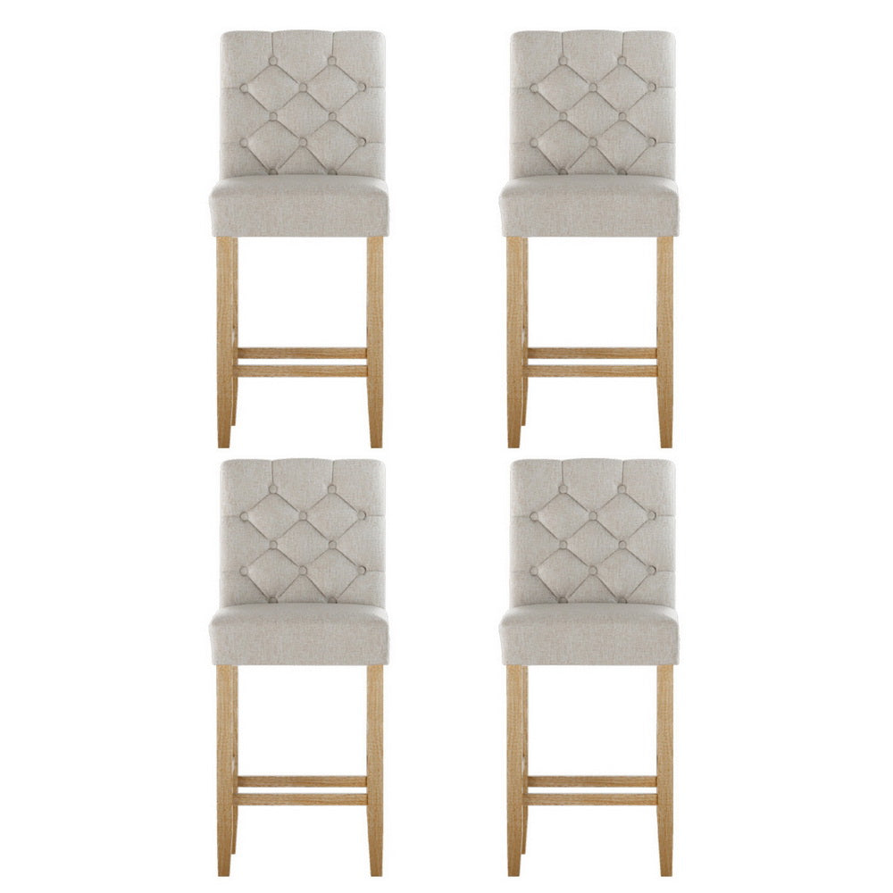 4x Bar Stools | Linen Upholstered Chairs | Modern Design
